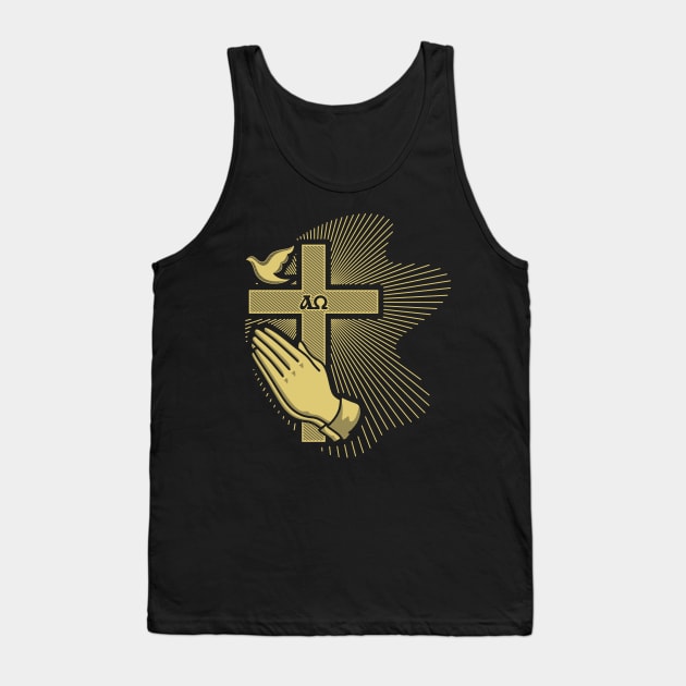 The cross of Jesus, praying hands and a dove - a symbol of the Holy Spirit Tank Top by Reformer